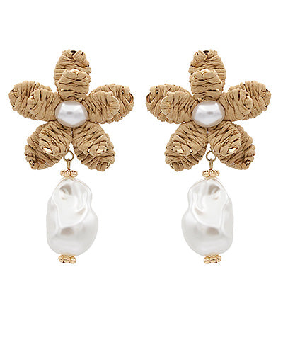 Pearl Raffia Flower Earring