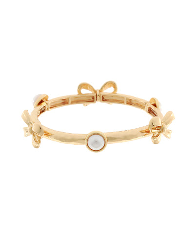Gold Pearl & Bow Stretch Bangle