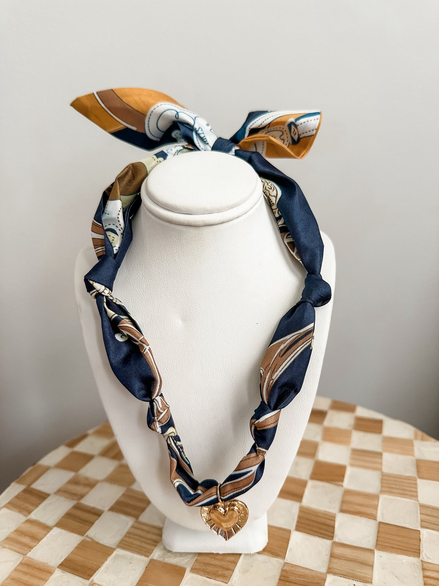 Navy Heart Scarf Necklace