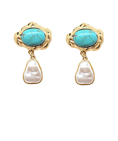 Turquoise and Pearl Dangle Earrings