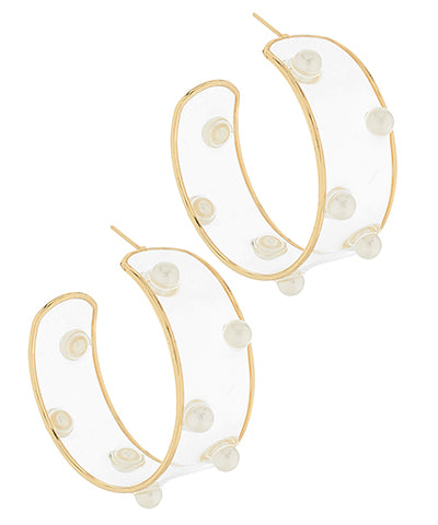 Clear Golden Pearl Hoops