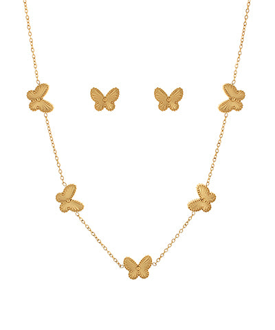 Gold Butterfly Necklace & Earring Set