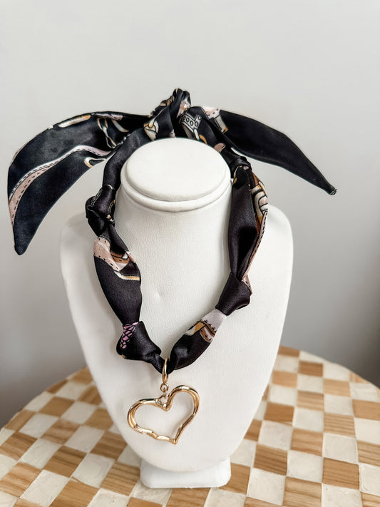 Black Heart Scarf Necklace