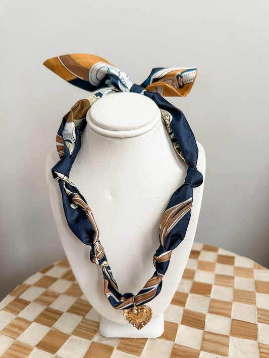 Navy Heart Scarf Necklace